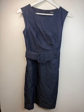 The Limited Navy Sleeveless Belted Sheath Dress